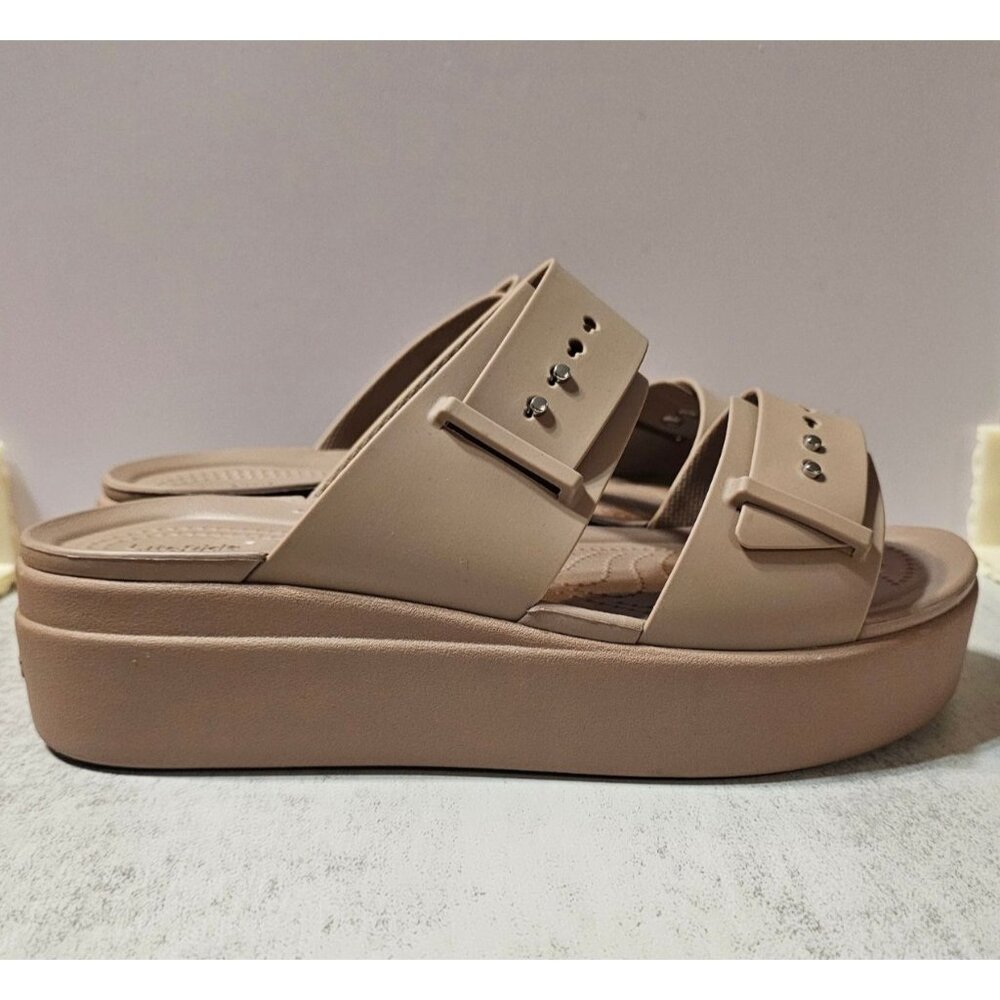 Crocs Brooklyn Buckle Strap Wedge Platform Sandals Beige Women's Size 9 - Picture 5 of 12